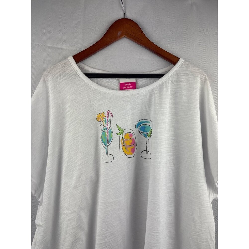 Fresh Produce Womens White Cotton Graphic Tee OS